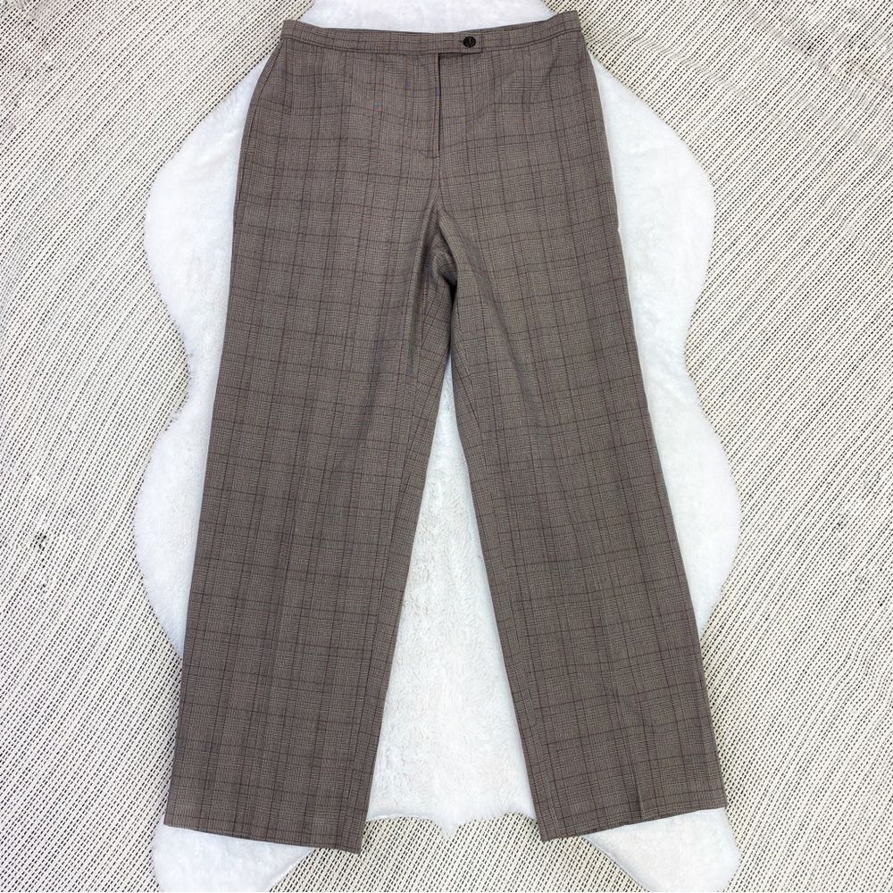 JM Collection Petite Plaid Straight Leg Dress Pants Trousers Brown Maroon 10P